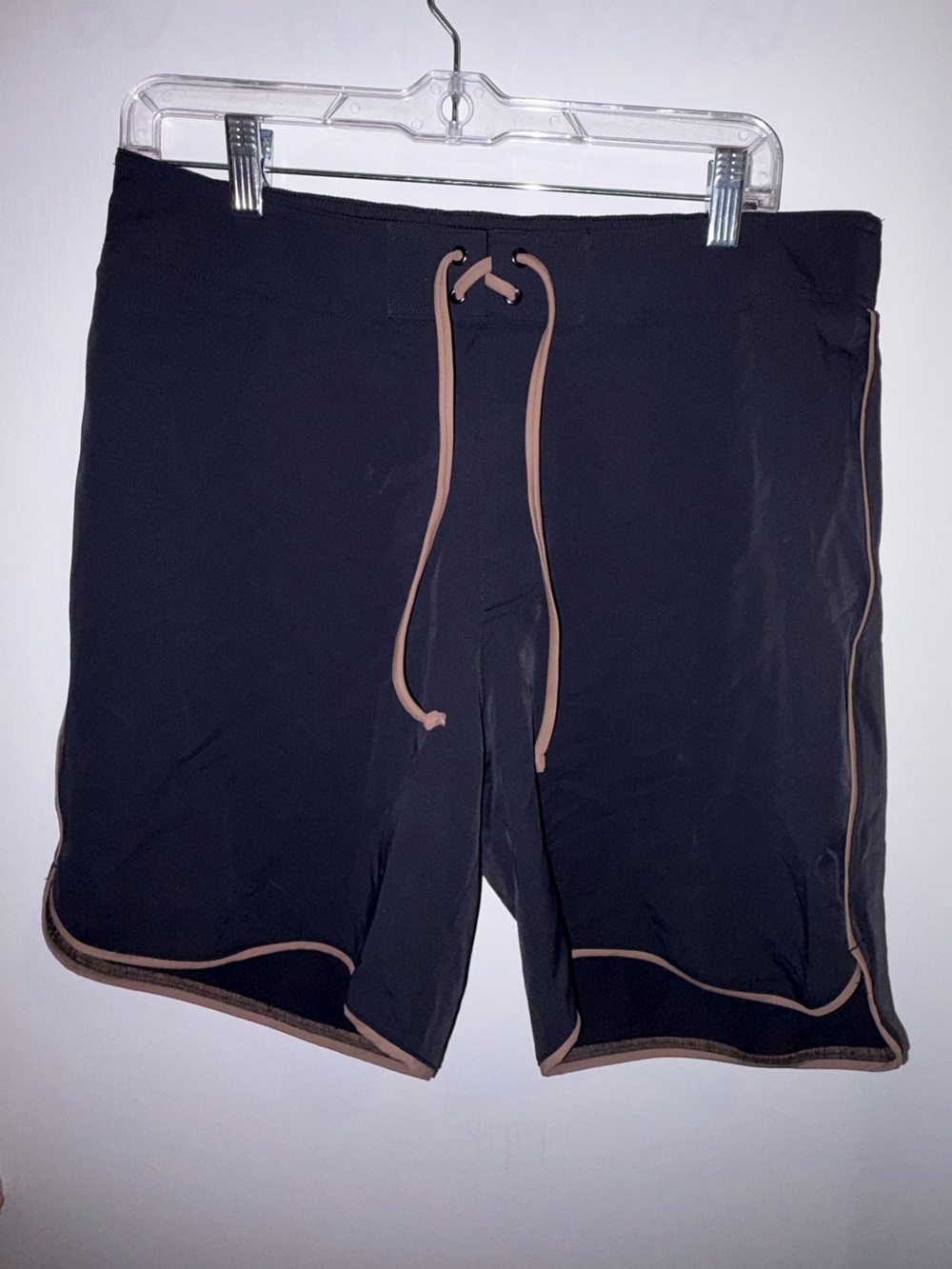 Shop Tan LinesBlack Men’s Swim Shorts with Tan Trim